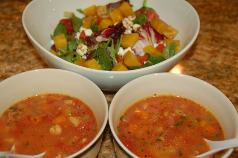 This spicy and hearty Manhattan Clam Chowder pairs nicely with my sweet and refreshing Beet & Watermelon Salad.