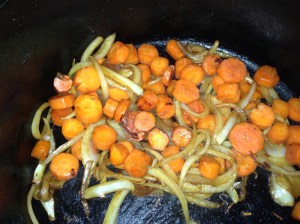 Browning the onion and carrots