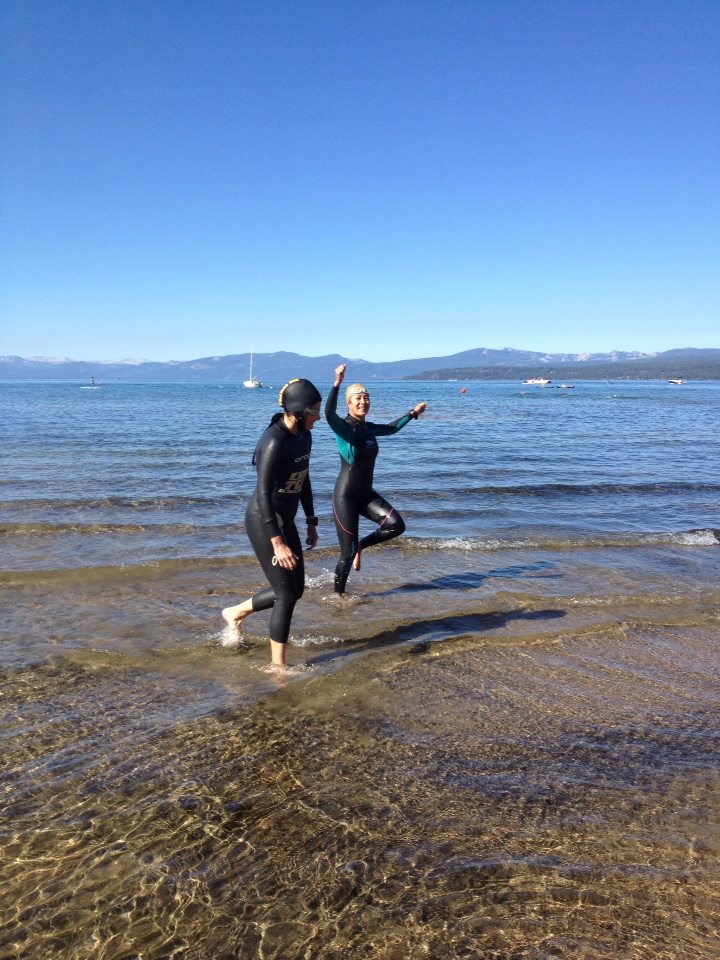 Practicing one technique of shallow water exiting: skipping.