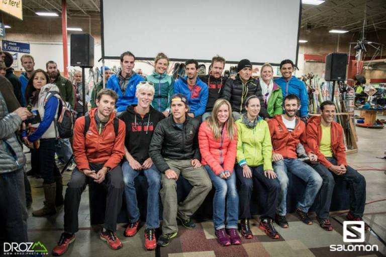 My apologies to Salomon fo the photo bomb.  Some of the athletes here are: François D'haene, Michel Lanne, Cameron Clayton, Emelie Forsberg, Ryan Sandes, Kilian Jornet, Ricky Gates, Miguel Angel Heras and Anna Frost.