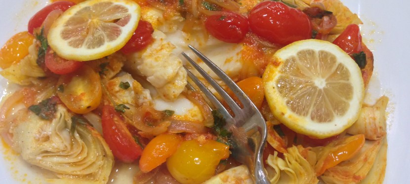 Cod Baked with Tomatoes, Artichokes and Lemon (Psari&nbsp;Plaki)